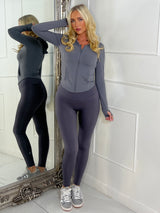 Hooded Gym Top & Gym Leggings Set - Dark Grey