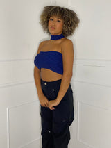 Choker Detail Knitted Crop Top - Navy