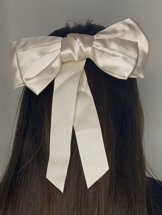 Large Hair Bow - Cream satin