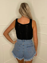 Distressed Knit Top - Black