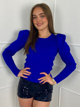 Round Neck Puff Sleeve Jumper- Royal Blue