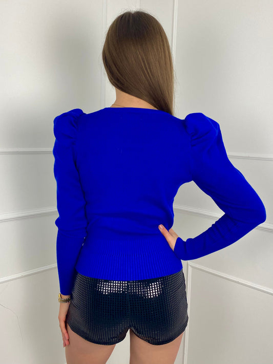 Round Neck Puff Sleeve Jumper- Royal Blue