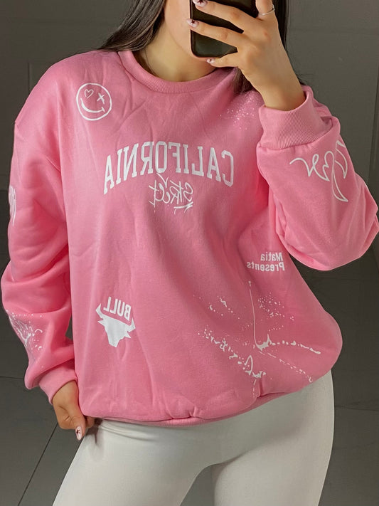 'California Street' Print Sweatshirt - Baby Pink
