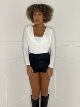 Cowl Neck Long Sleeve Top - White