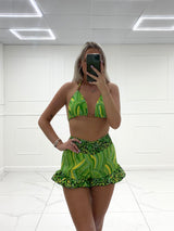 Leopard Print Bra Top & Shorts Co-Ord - Lime