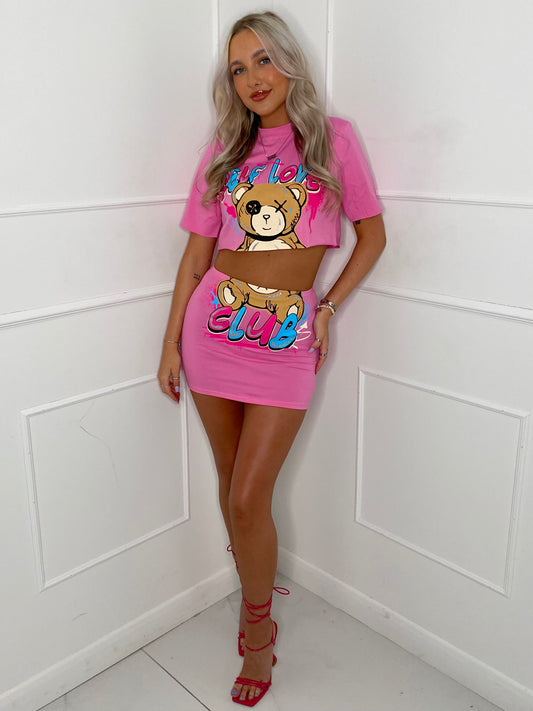 Love Club Teddy T-Shirt Co-Ord - Pink
