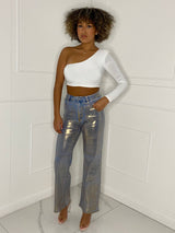 Gold Metallic Jeans - Blue