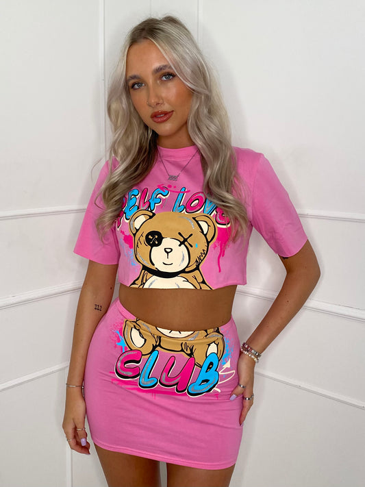 Love Club Teddy T-Shirt Co-Ord - Pink