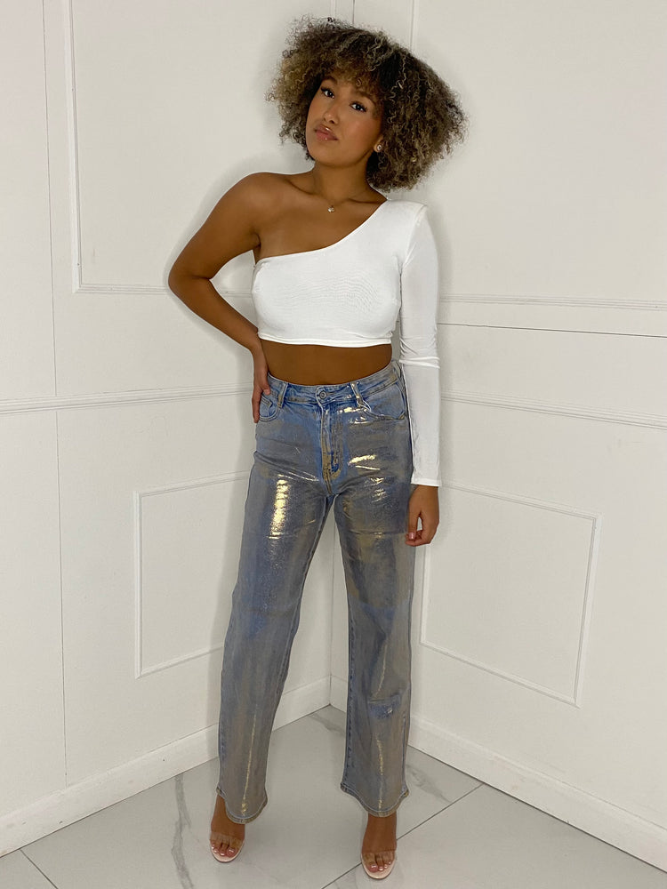 Gold Metallic Jeans - Blue