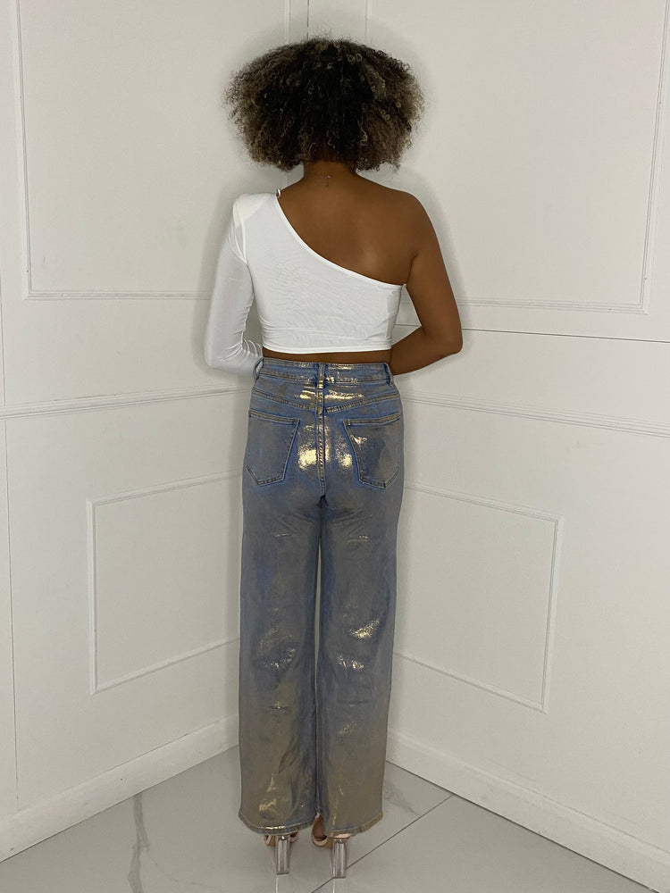 Gold Metallic Jeans - Blue