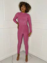 Open Back Glitter Jumpsuit - Pink