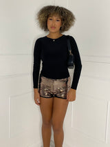 Low Waisted Sequin Shorts - Gold
