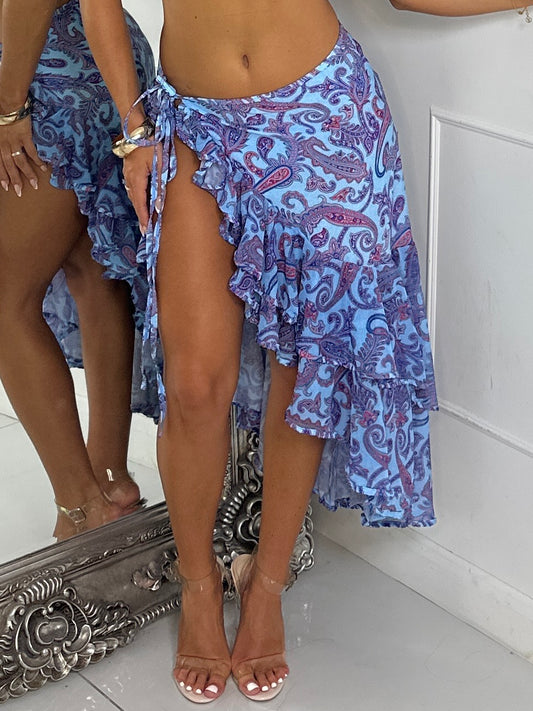 Paisley Print Frill skirt - Blue/Purple