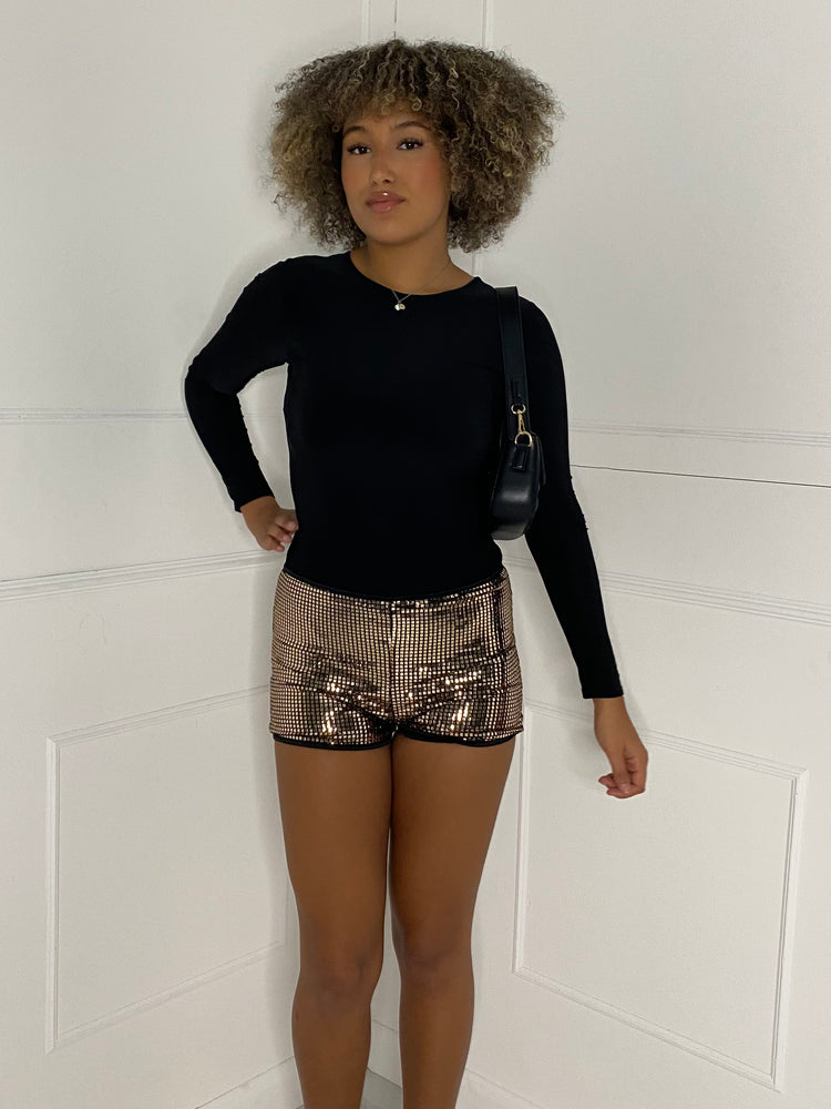 Low Waisted Sequin Shorts - Gold