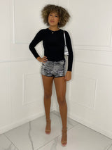Low Waisted Sequin Shorts - Silver