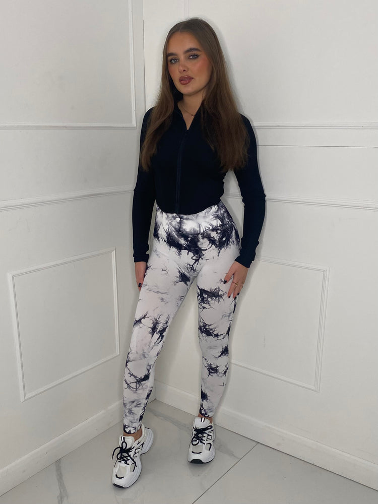 Ruched Bum Gym Leggings White Tie Dye