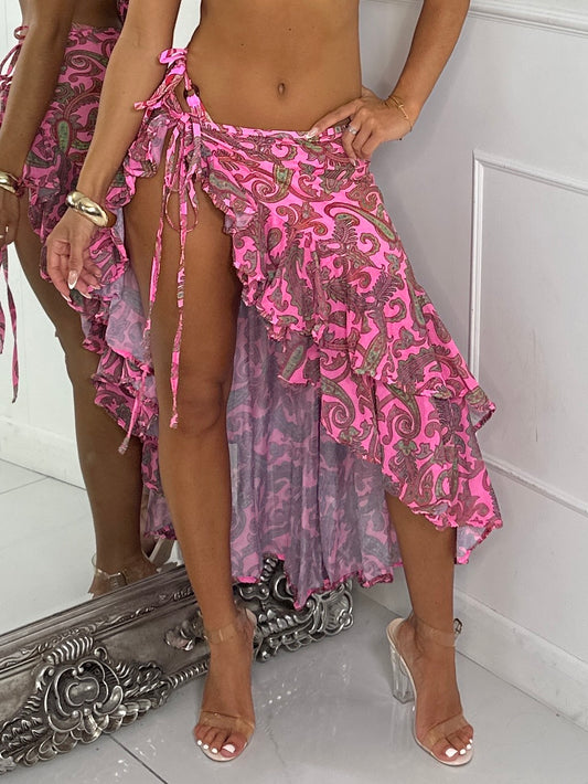 Paisley Print Frill skirt - Pink/Red