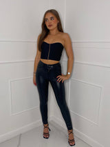 PU Wet Look Button Up Pants - Black