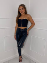PU Wet Look Button Up Pants - Black