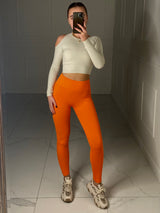 Seamless Ribbed Leggings -  Orange