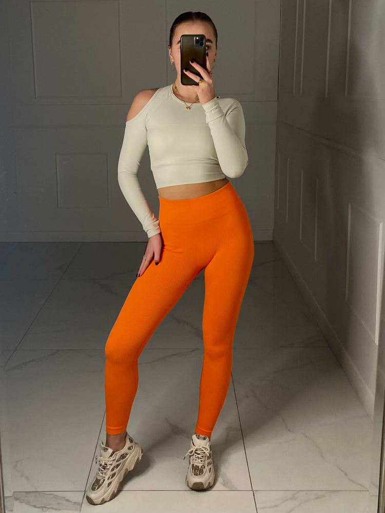 Seamless Ribbed Leggings -  Orange