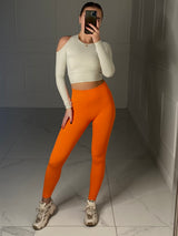 Seamless Ribbed Leggings -  Orange