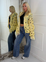 Oversized Ruched Sleeve Mesh Lace Contrast Jacket - Yellow Polka Dot