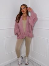 Balloon Sleeve Knitted Cardigan - Baby Pink