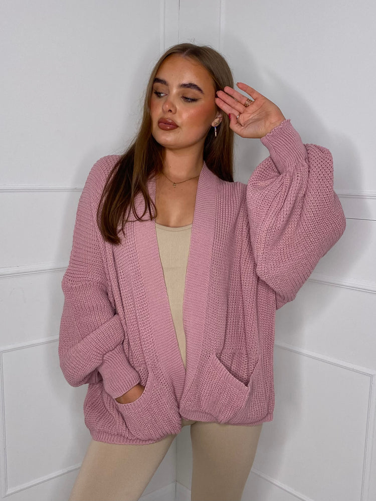 Balloon Sleeve Knitted Cardigan - Baby Pink