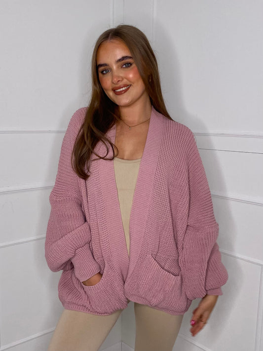 Balloon Sleeve Knitted Cardigan - Baby Pink