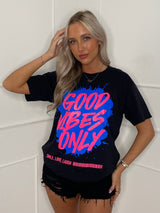 Good Vibes Print T-Shirt - Black