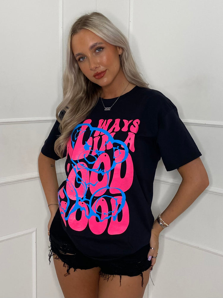 Good Mood Print T-Shirt - Black