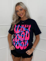 Good Mood Print T-Shirt - Black