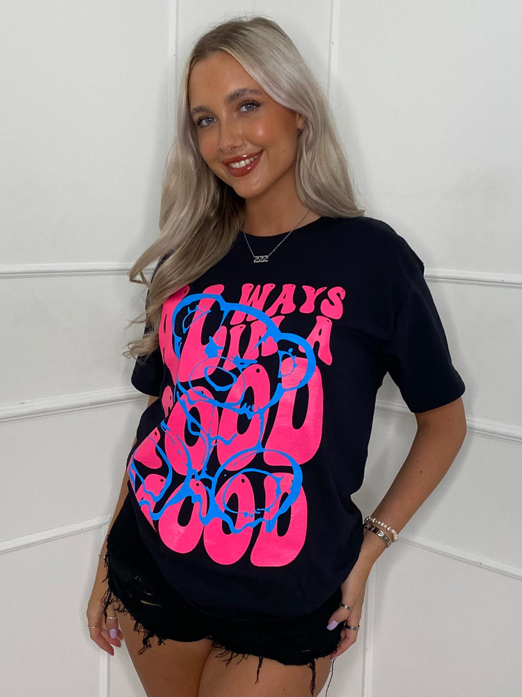 Good Mood Print T-Shirt - Black