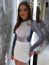 Body Print Long Sleeve Bodysuit - Grey