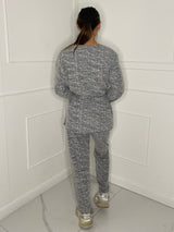 Belted Printed Flared Loungesuit - Grey