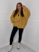 Balloon Sleeve Knitted Cardigan - Mustard