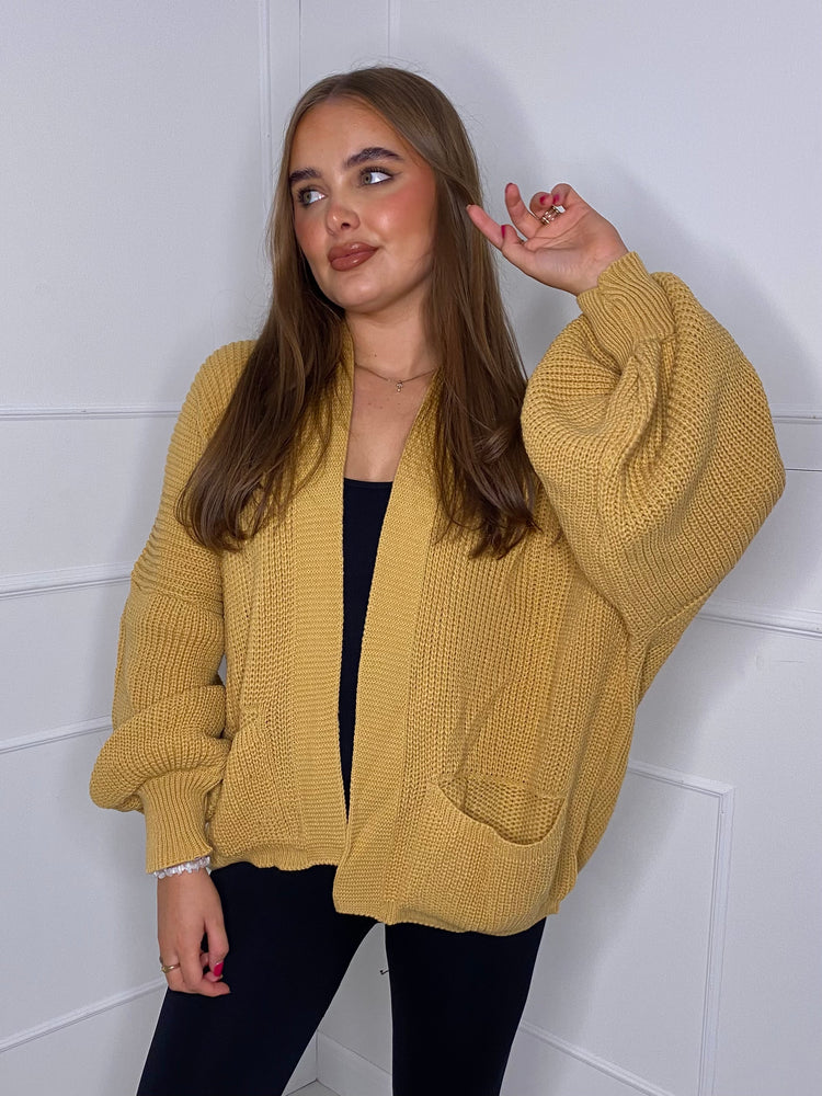 Balloon Sleeve Knitted Cardigan - Mustard