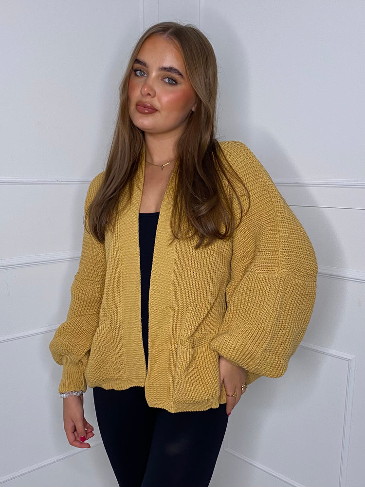 Balloon Sleeve Knitted Cardigan - Mustard