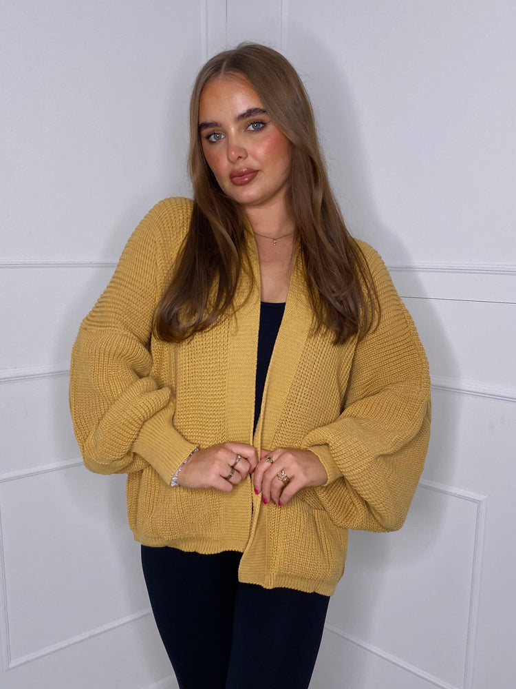 Balloon Sleeve Knitted Cardigan - Mustard