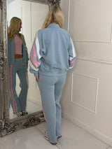 Stripe Block Contrast Detail Zip Up Tracksuit - Baby Blue