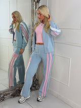 Stripe Block Contrast Detail Zip Up Tracksuit - Baby Blue