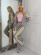 Stripe Block Contrast Detail Zip Up Tracksuit - Dove Grey