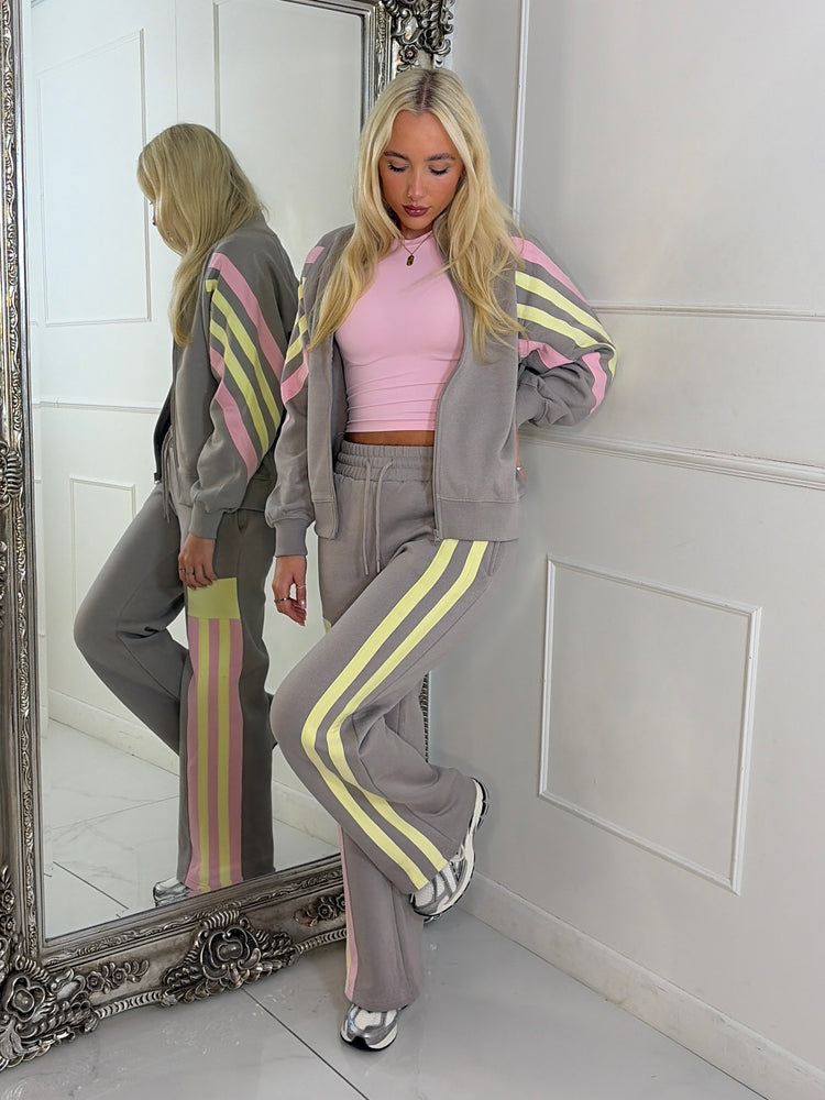 Stripe Block Contrast Detail Zip Up Tracksuit - Dove Grey