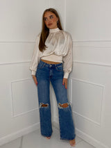 Satin High Neck Top - Cream