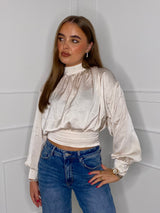 Satin High Neck Top - Cream
