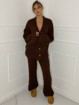 Oversized Knit Cardigan & Wide Leg Set - Brown