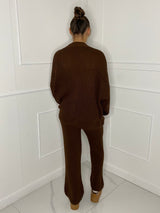 Oversized Knit Cardigan & Wide Leg Set - Brown