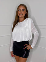 Padded Shoulder Drape Top- White