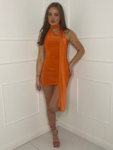 Wrap Neck Drape Dress - Orange